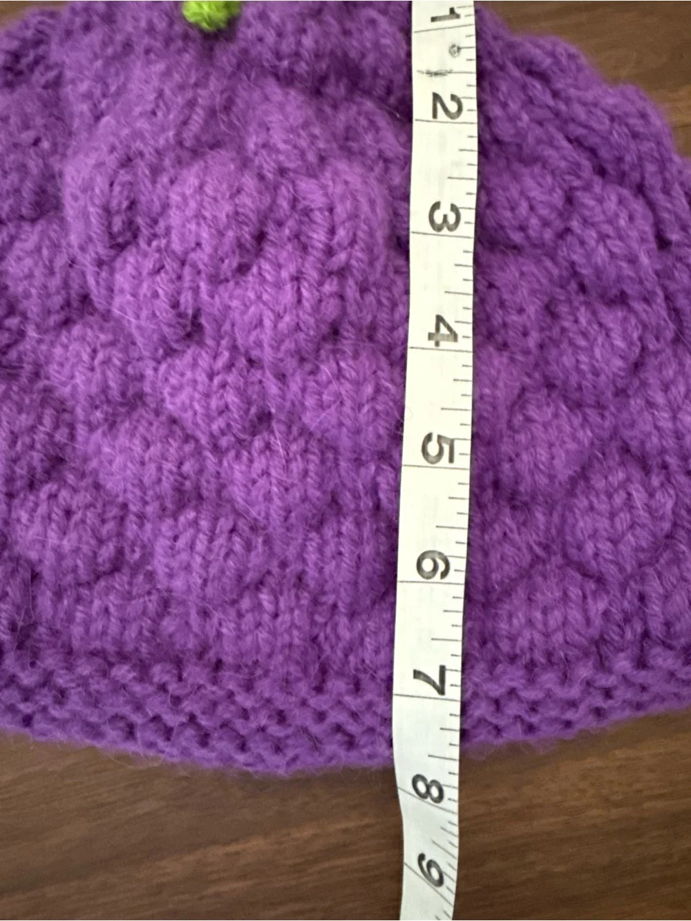 Kids Purple Knit Berry Beanie with Green Leaf Accent